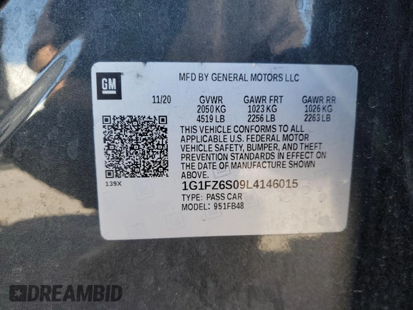 2020 Chevrolet Bolt EV Premier with VIN 1G1FZ6S09L4146015, listed as a Copart auction lot 50474115 with 20,270 mi miles and Salvage title. Bid and sale history available at DreamBid. Image 15.