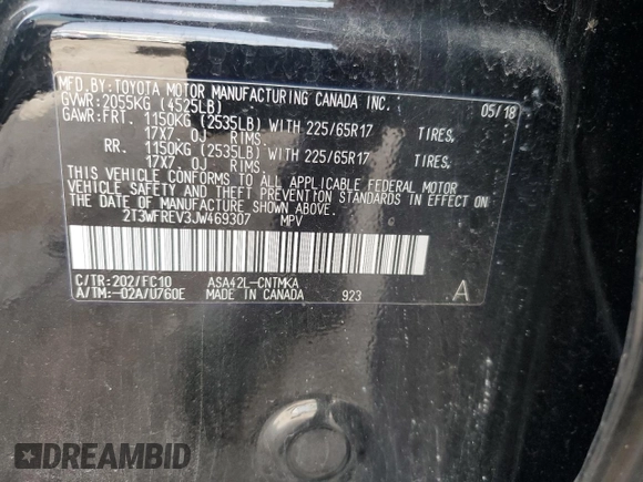 2018 Toyota RAV4 XLE with VIN 2T3WFREV3JW469307, listed as a Copart auction lot 57092295 with 47,639 mi miles and Salvage title. Bid and sale history available at DreamBid. Image 12.