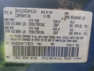 2000 Dodge Durango z VIN 1B4HS28Z0YF170313, wystawiony jako IAAI lot #41690703 z przebiegiem 283 237 mil mil oraz . Historia ofert i sprzedaży dostępna na DreamBid. Obrazek 9.