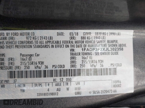 2018 Ford Focus SE with VIN 1FADP3F2XJL302358, listed as a IAAI auction lot 41807622 with 76,145 mi miles. Bid and sale history available at carsss.com. Image 9.