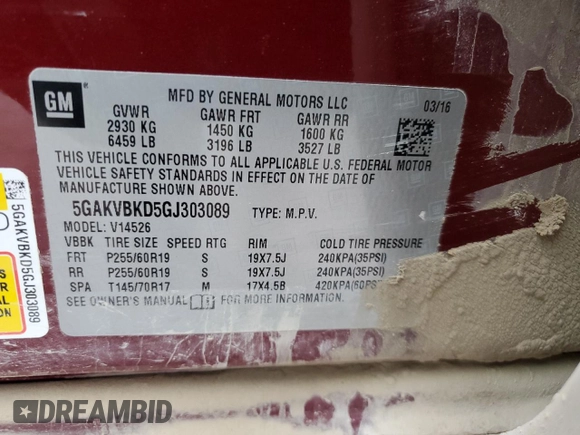 2016 Buick Enclave Leather with VIN 5GAKVBKD5GJ303089, listed as a Copart auction lot 86314634 with 143,753 mi miles and Salvage Title. Bid and sale history available at DreamBid. Image 13.