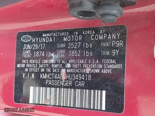 2017 Hyundai Accent SE with VIN KMHCT4AE5HU349418, listed as a IAAI auction lot 41819609 with 112,500 mi miles. Bid and sale history available at carsss.com. Image 9.