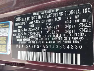 2018 Kia Sorento LX with VIN 5XYPG4A51JG354830, listed as a IAAI auction lot 41507165 with 99,598 mi miles and . Bid and sale history available at DreamBid. Image 9.