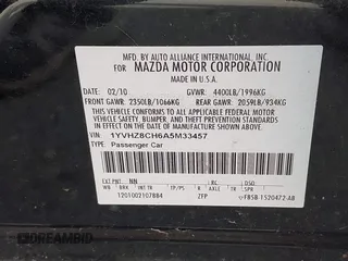 2010 Mazda 6 i Grand Touring with VIN 1YVHZ8CH6A5M33457, listed as a IAAI auction lot 41468477 with 122,188 mi miles and . Bid and sale history available at DreamBid. Image 9.