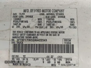 2002 Ford F-150 with VIN 3FTRF17W52MA22243, listed as a IAAI auction lot 42533158 with Not provided miles and . Bid and sale history available at DreamBid. Image 9.