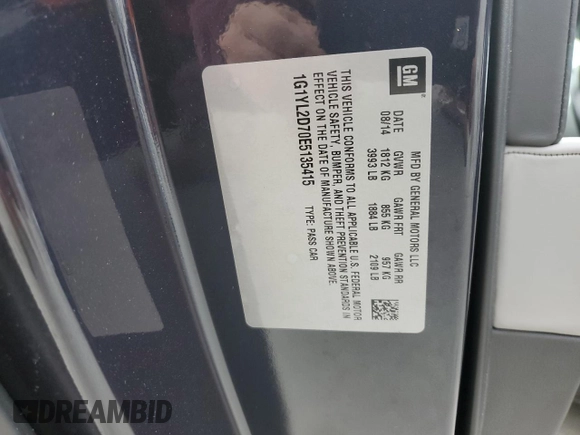 2014 Chevrolet Corvette Z51 3LT with VIN 1G1YL2D70E5135415, listed as a Copart auction lot 44211075 with 18,563 mi miles and Salvage title. Bid and sale history available at DreamBid. Image 12.