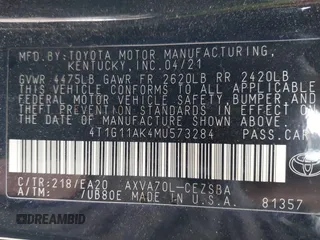 2021 Toyota Camry SE Nightshade with VIN 4T1G11AK4MU573284, listed as a IAAI auction lot 41701923 with 130,160 mi miles. Bid and sale history available at carsss.com. Image 9.