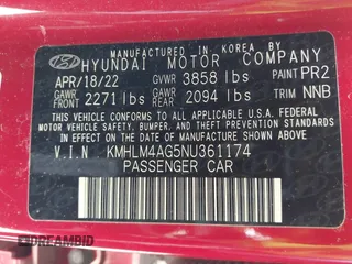 2022 Hyundai Elantra SEL z VIN KMHLM4AG5NU361174, wystawiony jako IAAI lot #41657373 z przebiegiem 34 213 mil mil oraz . Historia ofert i sprzedaży dostępna na DreamBid. Obrazek 9.
