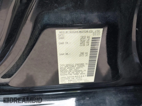 2015 Nissan Altima S z VIN 1N4AL3AP2FN405447, wystawiony jako IAAI lot #42298183 z przebiegiem 162 029 mil mil oraz . Historia ofert i sprzedaży dostępna na DreamBid. Obrazek 9.