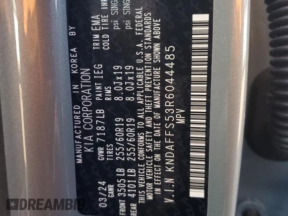 2024 Kia EV9 Wind z VIN KNDAFFS53R6044485, wystawiony jako Copart lot #42955125 z przebiegiem 8 884 mil mil oraz Szkoda całkowita • Salvage title. Historia ofert i sprzedaży dostępna na DreamBid. Obrazek 15.