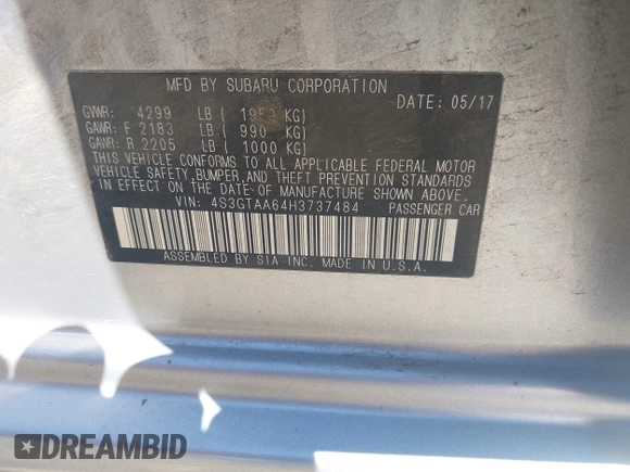 2017 Subaru Impreza with VIN 4S3GTAA64H3737484, listed as a IAAI auction lot 42493090 with 205,796 mi miles and . Bid and sale history available at DreamBid. Image 9.