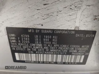 2019 Subaru Impreza z VIN 4S3GTAA6XK3751073, wystawiony jako IAAI lot #41727552 z przebiegiem 131 982 mil mil oraz . Historia ofert i sprzedaży dostępna na DreamBid. Obrazek 9.