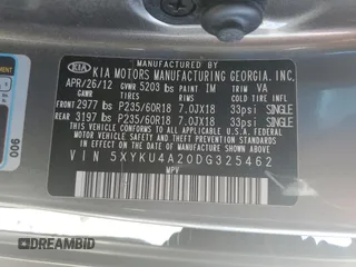 2013 Kia Sorento EX with VIN 5XYKU4A20DG325462, listed as a Copart auction lot 50361295 with 77,099 mi miles and Salvage Title. Bid and sale history available at carsss.com. Image 13.