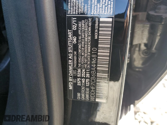 2011 Mercedes-Benz E 550 Luxury with VIN WDDHF7CB6BA416810, listed as a Copart auction lot 44770485 with 176,055 mi miles and Salvage Title. Bid and sale history available at DreamBid. Image 14.