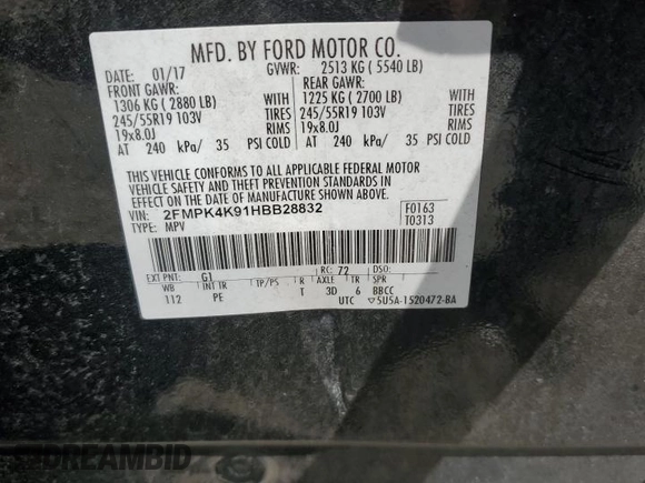 2017 Ford Edge Titanium z VIN 2FMPK4K91HBB28832, wystawiony jako Copart lot #55677655 z przebiegiem 95 457 mil mil oraz Szkoda całkowita • Salvage title. Historia ofert i sprzedaży dostępna na DreamBid. Obrazek 14.