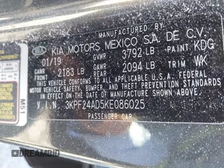2019 Kia Forte LXS with VIN 3KPF24AD5KE086025, listed as a IAAI auction lot 41881315 with 103,831 mi miles and . Bid and sale history available at carsss.com. Image 9.