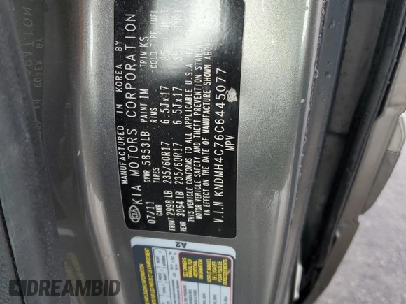 2012 Kia Sedona EX with VIN KNDMH4C76C6445077, listed as a Copart auction lot 49629305 with 184,377 mi miles and Salvage Title. Bid and sale history available at carsss.com. Image 14.