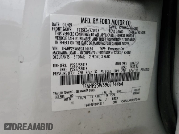 2009 Ford Taurus Limited with VIN 1FAHP25W59G114464, listed as a Copart auction lot 72037734 with 161,417 mi miles and Salvage Title. Bid and sale history available at carsss.com. Image 13.