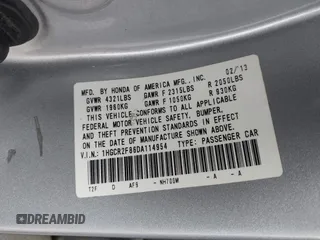 2013 Honda Accord Sdn EX-L with VIN 1HGCR2F86DA114954, listed as a IAAI auction lot 41919216 with 212,819 mi miles. Bid and sale history available at carsss.com. Image 9.