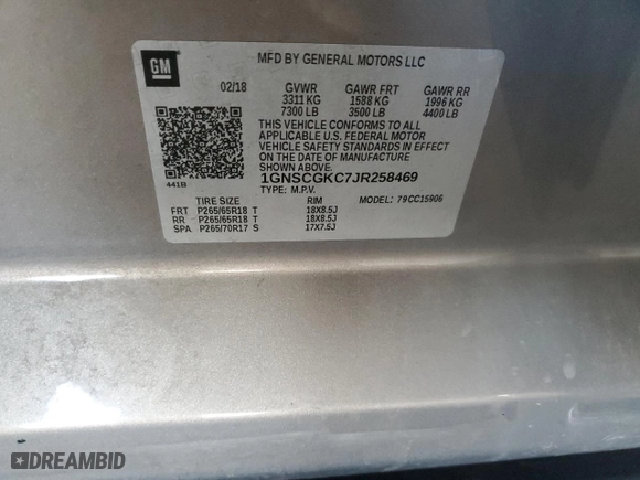 2018 Chevrolet Suburban LS with VIN 1GNSCGKC7JR258469, listed as a Copart auction lot 44149525 with 0 mi miles and Salvage Title. Bid and sale history available at carsss.com. Image 13.