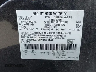 2019 Ford Edge SEL with VIN 2FMPK3J98KBC01441, listed as a IAAI auction lot 41878033 with 92,226 mi miles. Bid and sale history available at carsss.com. Image 9.