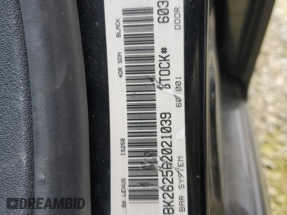 2006 Lexus IS 250 Manual with VIN JTHBK262562021039, listed as a Copart auction lot 50339005 with 180,815 mi miles and Salvage Title. Bid and sale history available at carsss.com. Image 12.