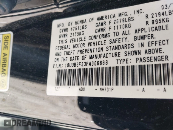 2015 Acura TLX Technology with VIN 19UUB3F53FA006668, listed as a IAAI auction lot 41812767 with 79,311 mi miles and . Bid and sale history available at DreamBid. Image 9.