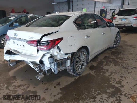 2021 Infiniti Q50 Luxe with VIN JN1EV7BR9MM752020, listed as a IAAI auction lot 41602470 with 61,392 mi miles and . Bid and sale history available at DreamBid. Image 4.