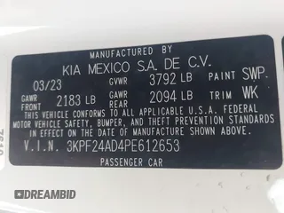 2023 Kia Forte LXS z VIN 3KPF24AD4PE612653, wystawiony jako IAAI lot #41660877 z przebiegiem 16 920 mil mil oraz . Historia ofert i sprzedaży dostępna na DreamBid. Obrazek 9.