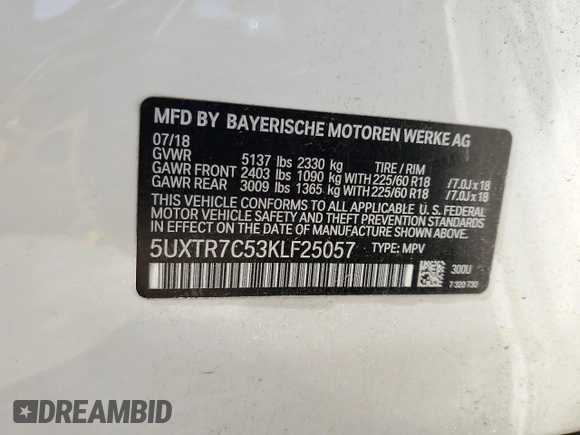 2019 BMW X3 sDrive30i z VIN 5UXTR7C53KLF25057, wystawiony jako Copart lot #59088305 z przebiegiem 148 641 mil mil oraz Szkoda całkowita • Salvage title. Historia ofert i sprzedaży dostępna na DreamBid. Obrazek 12.