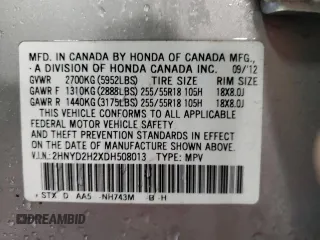 2013 Acura MDX with VIN 2HNYD2H2XDH508013, listed as a Copart auction lot 89399555 with 67,243 mi miles and Clean Title. Bid and sale history available at carsss.com. Image 13.