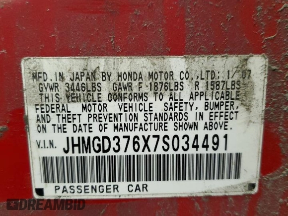 2007 Honda Fit Sport with VIN JHMGD376X7S034491, listed as a Copart auction lot 88989655 with 184,022 mi miles and Non Repairable. Bid and sale history available at carsss.com. Image 13.