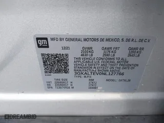 2022 GMC Terrain SLE with VIN 3GKALTEV0NL127766, listed as a IAAI auction lot 41831913 with 50,996 mi miles. Bid and sale history available at carsss.com. Image 9.