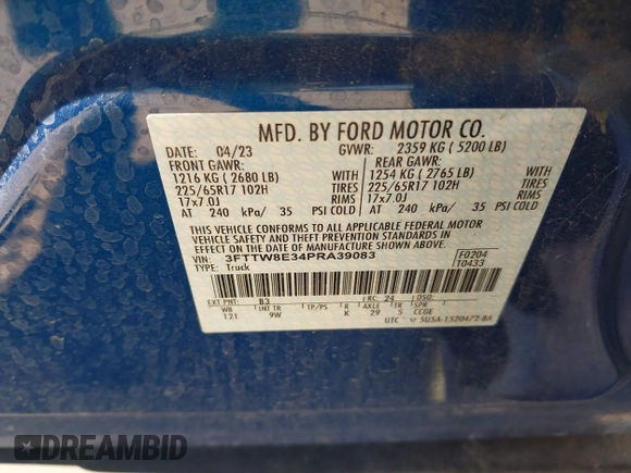 2023 Ford Maverick XL z VIN 3FTTW8E34PRA39083, wystawiony jako IAAI lot #41743352 z przebiegiem 26 546 mil mil oraz . Historia ofert i sprzedaży dostępna na DreamBid. Obrazek 9.