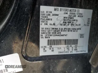2004 Ford F-150 XLT z VIN 1FTPW12594KD68747, wystawiony jako Copart lot #61853335 z przebiegiem 217 731 mil mil oraz Szkoda całkowita • Salvage title. Historia ofert i sprzedaży dostępna na DreamBid. Obrazek 12.