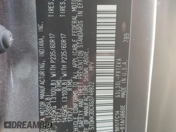 2016 Toyota Sienna LE AAS с VIN 5TDKK3DCXGS748822, выставлен на аукционе Copart как лот 56615505 с пробегом 128 191 миль миль и Списание • Salvage title. История ставок и продаж доступна на DreamBid. Изображение 13.