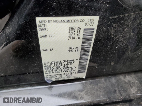 2022 Nissan Altima SV z VIN 1N4BL4DV1NN352971, wystawiony jako Copart lot #58952825 z przebiegiem 80 315 mil mil oraz Szkoda całkowita • Salvage title. Historia ofert i sprzedaży dostępna na DreamBid. Obrazek 12.