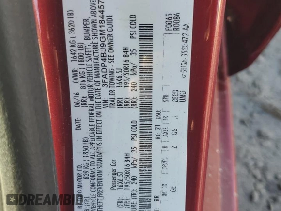 2016 Ford Fiesta SE z VIN 3FADP4BJ9GM184457, wystawiony jako Copart lot #56514985 z przebiegiem 152 445 mil mil oraz Szkoda całkowita • Salvage title. Historia ofert i sprzedaży dostępna na DreamBid. Obrazek 12.