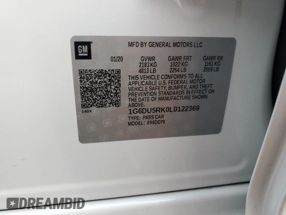 2020 Cadillac CT5 Sport with VIN 1G6DU5RK0L0122369, listed as a Copart auction lot 54588485 with 18,546 mi miles and Salvage title. Bid and sale history available at DreamBid. Image 12.