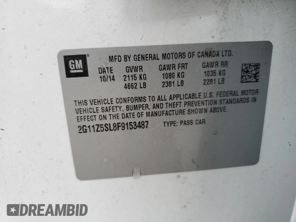 2015 Chevrolet Impala LS with VIN 2G11Z5SL8F9153487, listed as a Copart auction lot 54267785 with 178,309 mi miles and Salvage title. Bid and sale history available at DreamBid. Image 12.