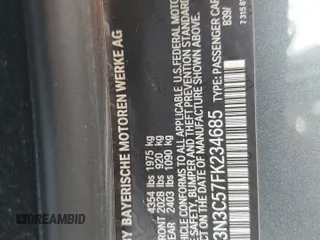 2015 BMW 4 Series 428i with VIN WBA3N3C57FK234685, listed as a Copart auction lot 52236575 with 115,093 mi miles and Salvage title. Bid and sale history available at DreamBid. Image 12.