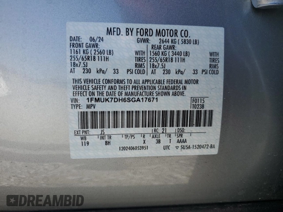 2025 Ford Explorer Active with VIN 1FMUK7DH6SGA17671, listed as a Copart auction lot 85527454 with 3,944 mi miles and Salvage Title. Bid and sale history available at carsss.com. Image 15.