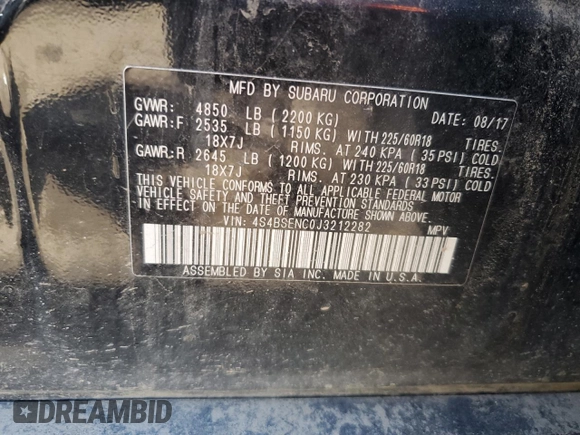 2018 Subaru Outback Limited with VIN 4S4BSENC0J3212282, listed as a Copart auction lot 56209115 with 123,196 mi miles and Salvage title. Bid and sale history available at DreamBid. Image 13.
