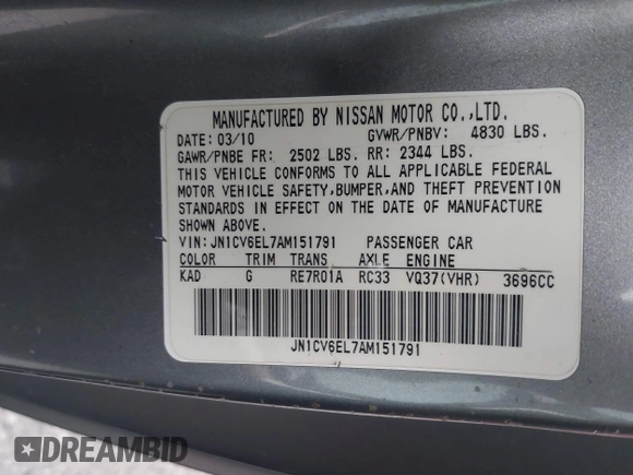 2010 Infiniti G37 Coupe x with VIN JN1CV6EL7AM151791, listed as a IAAI auction lot 42008680 with 106,246 mi miles. Bid and sale history available at carsss.com. Image 9.