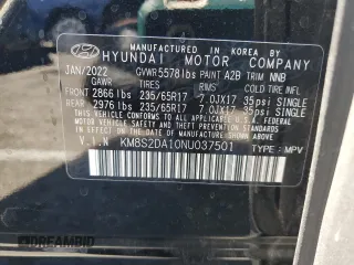 2022 Hyundai Santa Fe Hybrid Blue with VIN KM8S2DA10NU037501, listed as a Copart auction lot 61208664 with 0 mi miles and Salvage Title. Bid and sale history available at carsss.com. Image 12.