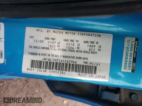 2010 Mazda 3 S Sport z VIN JM1BL1H51A1262966, wystawiony jako Copart lot #57257665 z przebiegiem 215 973 mil mil oraz Szkoda całkowita • Salvage title. Historia ofert i sprzedaży dostępna na DreamBid. Obrazek 13.