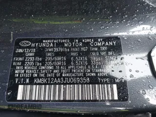 2018 Hyundai Kona SE with VIN KM8K12AA3JU069358, listed as a IAAI auction lot 41572604 with 119,437 mi miles and . Bid and sale history available at DreamBid. Image 9.