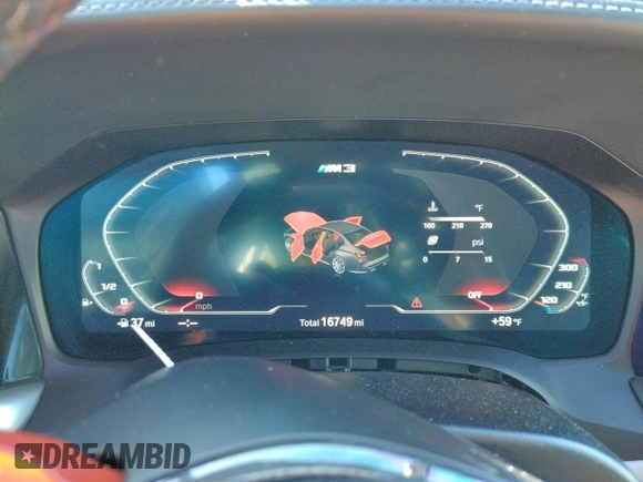 2021 BMW M3 with VIN WBS53AY01MFK81180, listed as a Copart auction lot 72774513 with 16,749 mi miles and Salvage Title. Bid and sale history available at carsss.com. Image 9.