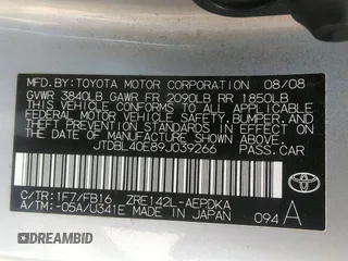 2009 Toyota Corolla with VIN JTDBL40E89J039266, listed as a IAAI auction lot 42376418 with 94,330 mi miles and . Bid and sale history available at DreamBid. Image 9.