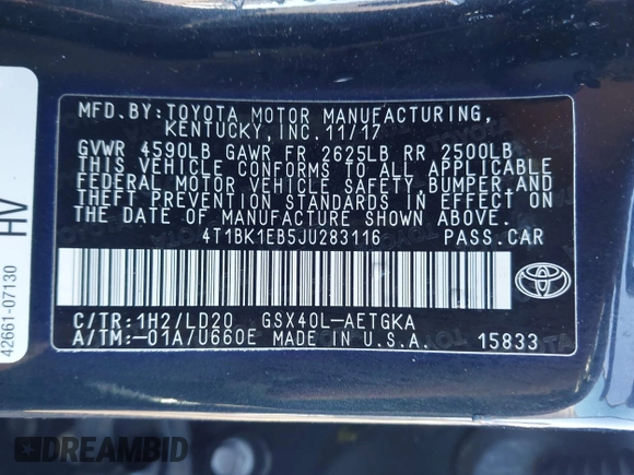 2018 Toyota Avalon XLE with VIN 4T1BK1EB5JU283116, listed as a IAAI auction lot 41979113 with 83,714 mi miles. Bid and sale history available at carsss.com. Image 9.